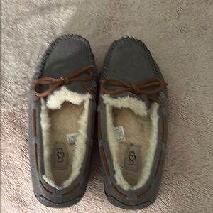 UGG Gray and Tan Moccasin Slippers